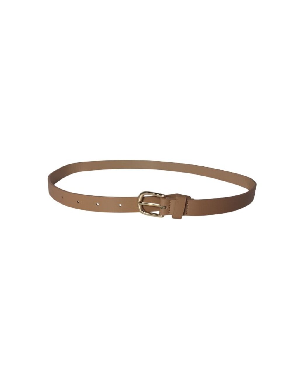 Slim Tan Faux Leather Belt With Gold Metal Buckle
